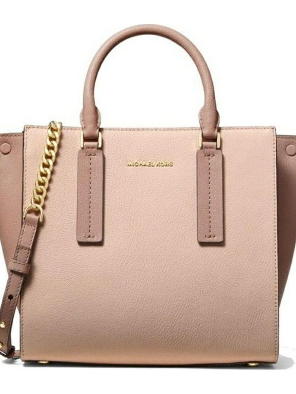 Michael Kors Alessa Medium Satchel Soft Pink Fawn Color-Block Pebbled Leather